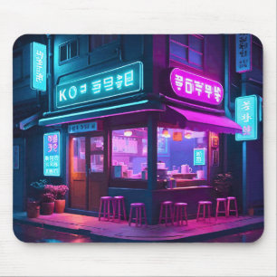 Korean Neon Coffee House LoFi Art Mouse Pad