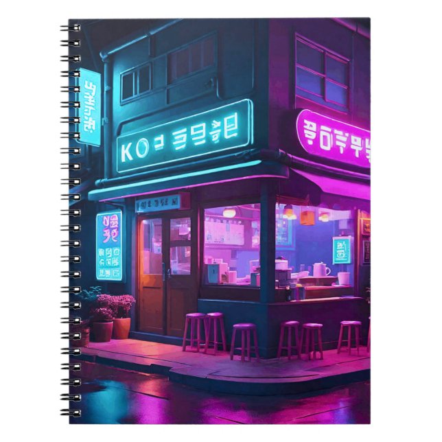 Korean Neon Coffee House LoFi Art  Notebook (Front)