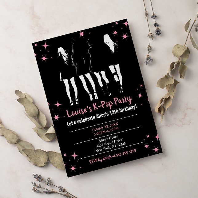Korean Pop Music K-Pop Black Pink Birthday Party Invitation (Creator Uploaded)