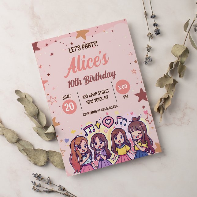 Korean Pop Music Star K-Pop Theme Birthday Party Invitation (Creator Uploaded)