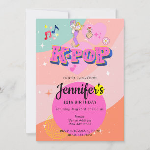 Korean Pop Music Star K-Pop Theme Birthday Party Invitation