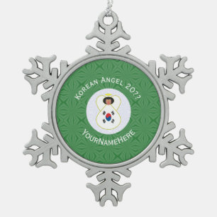 Korean (South) Angel Christmas Flag Personalised  Snowflake Pewter Christmas Ornament