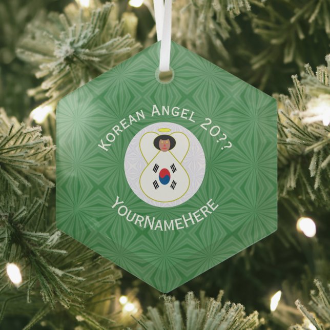 Korean (South) Angel Christmas Flag Personalized  Glass Tree Decoration (Insitu)