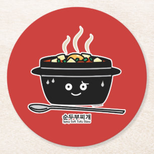 Korean Spicy soft Tofu Stew soup Sundubu jjigae ho Round Paper Coaster