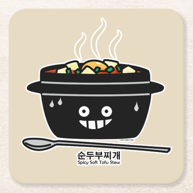 Korean Spicy soft Tofu Stew soup Sundubu jjigae Square Paper Coaster (Front)