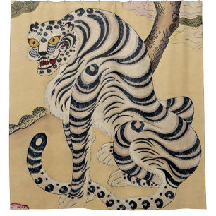 Korean Striped Tiger Minhwa Shower Curtain