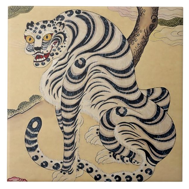 Korean Striped Tiger Minhwa Tile (Front)