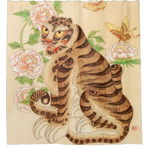 Korean Striped Tiger Vintage Minhwa Shower Curtain