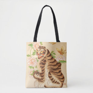 Korean Striped Tiger Vintage Minhwa  Tote Bag