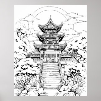 Korean Temple Colouring Poster