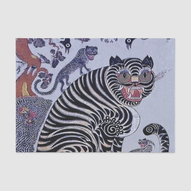 Korean Tiger Minhwa with Three Cubs Tissue Paper (Front)