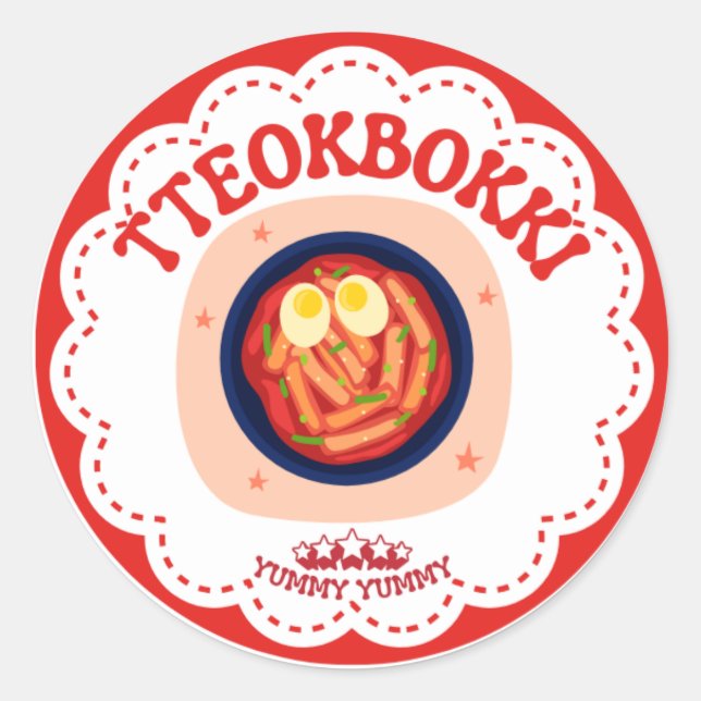 Korean Tteokbokki Sticker | Cute K-Food Round Labe (Front)