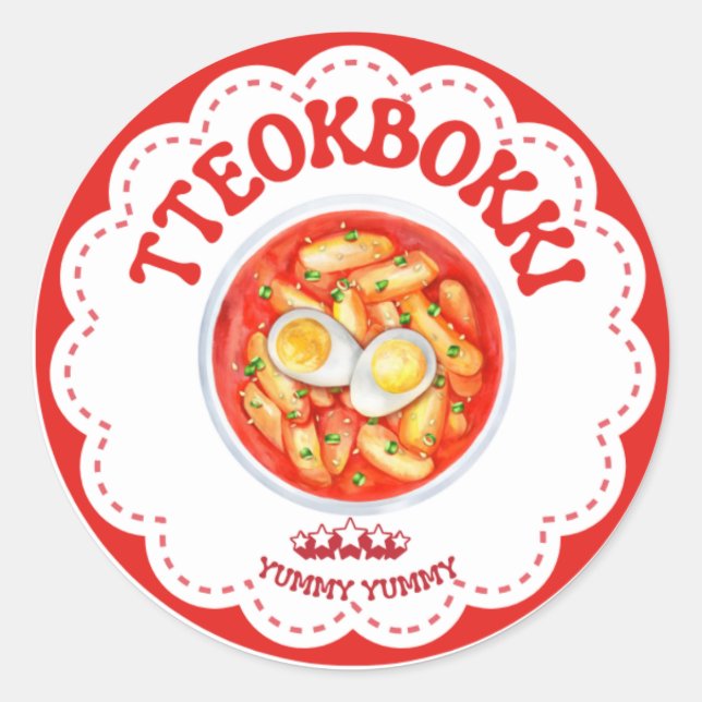 Korean Tteokbokki Sticker | Cute K-Food Round Labe (Front)