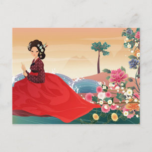 korean woman in a hanbok postcard