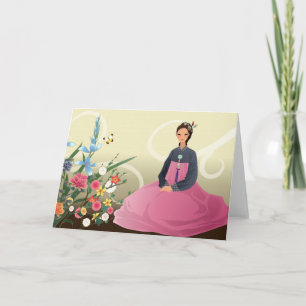 korean woman wearing a hanbok card
