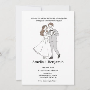 koren style Hand Drawn Wedding Couple Wedding Invitation