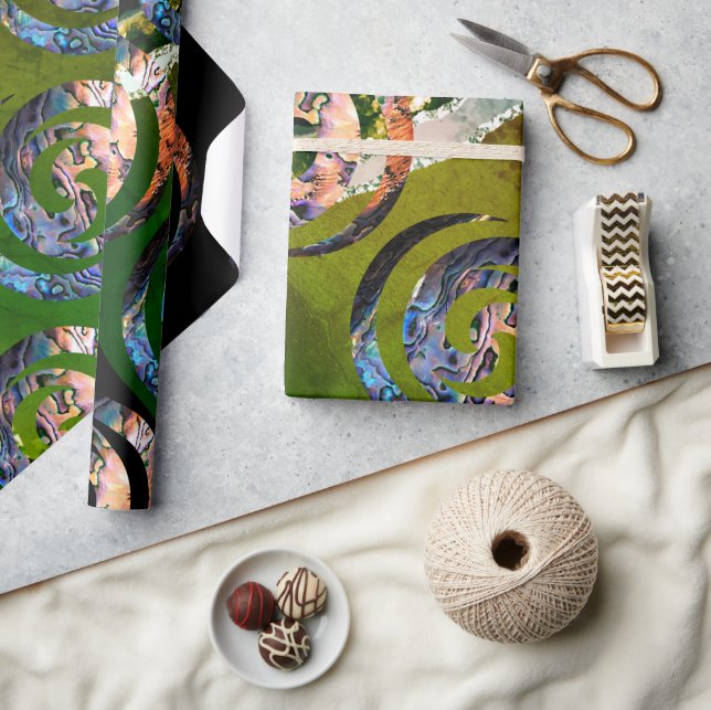 KORU DOUBLE Swirl. Paua Shell Art Wrapping Paper (Crafts)