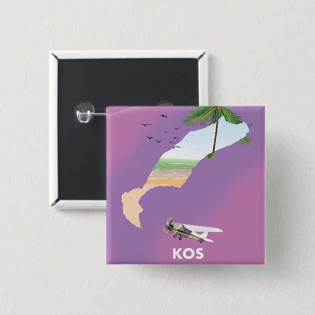 Kos Greece illustrated map. 15 Cm Square Badge (Front & Back)