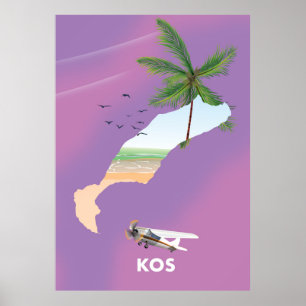 Kos Greece illustrated map. Poster