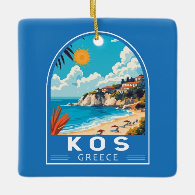 Kos Greece Travel Art Vintage Ceramic Ornament (Front)