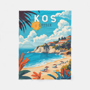Kos Greece Travel Art Vintage Fleece Blanket