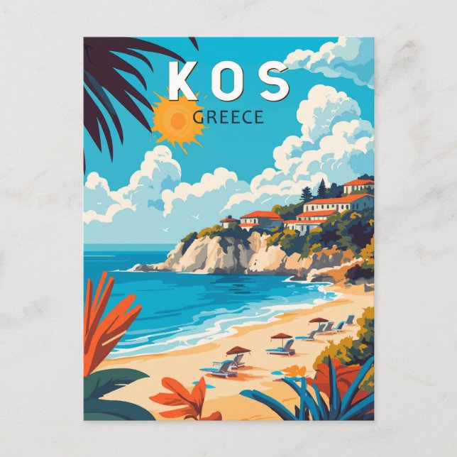 Kos Greece Travel Art Vintage Postcard (Front)