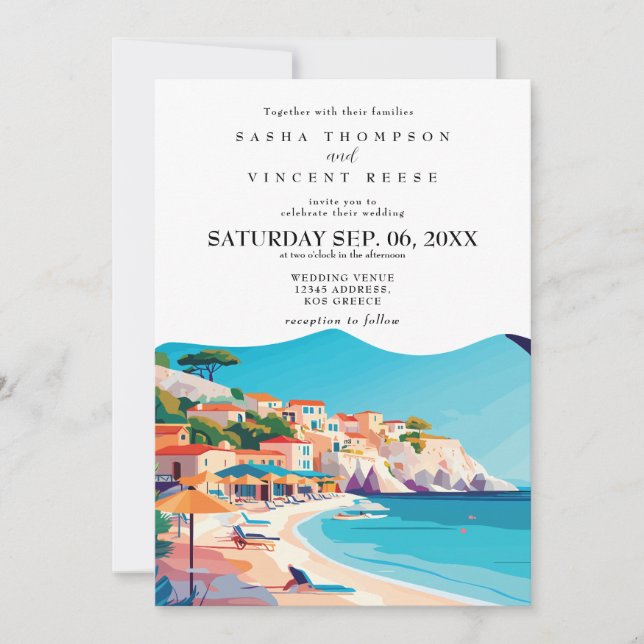 Kos Greece Wedding Invitation Retro (Front)