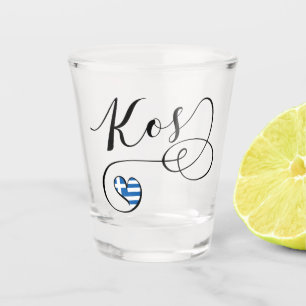 Kos Heart In Flag, Greece, I Love Kos, Cos Shot Glass