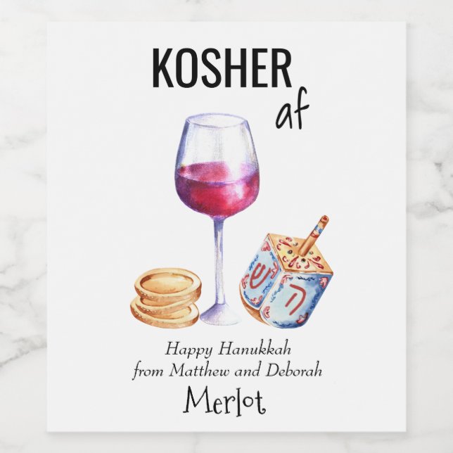 Kosher AF  Hanukkah Funny Gift Wine Wine Label (Single Label)