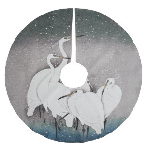 Koson Egrets in the Snow: Vintage Japanese Brushed Polyester Tree Skirt