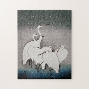 Koson Egrets in the Snow: Vintage Japanese Jigsaw Puzzle