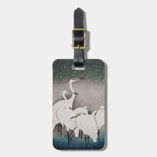 Koson Egrets in the Snow: Vintage Japanese Luggage Tag