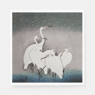 Koson Egrets in the Snow: Vintage Japanese Napkin