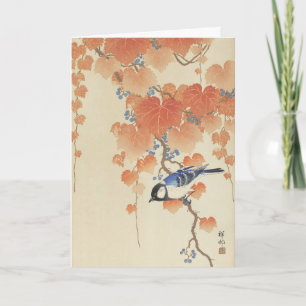 Koson Great Tit on Paulownia Branch Japanese Art Card