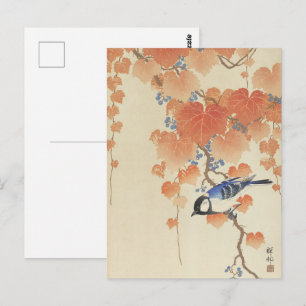Koson Great Tit on Paulownia Branch Japanese Art Postcard