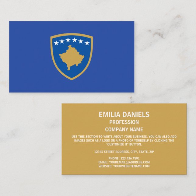 Kosovar Flag & Coat of Arms, Flag of Kosovo Business Card (Front/Back)