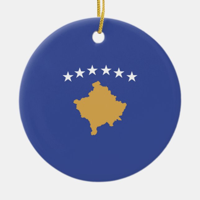 Kosovo flag ceramic tree decoration (Front)