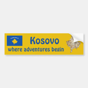 Kosovo Flag + Map Bumper Sticker