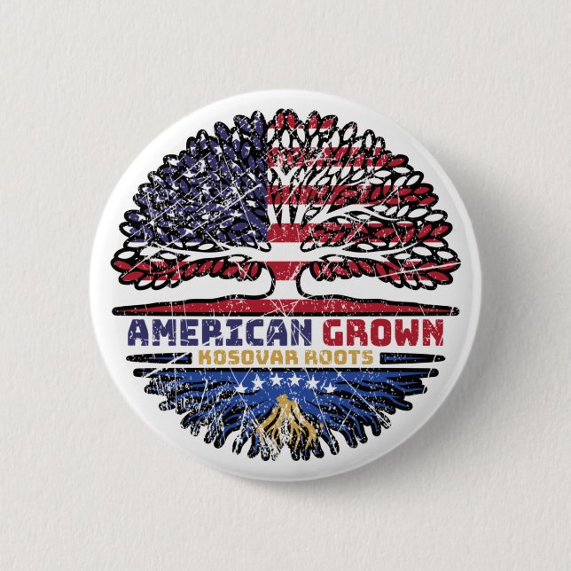 Kosovo Kosovar American USA Tree Roots Flag 6 Cm Round Badge (Front)