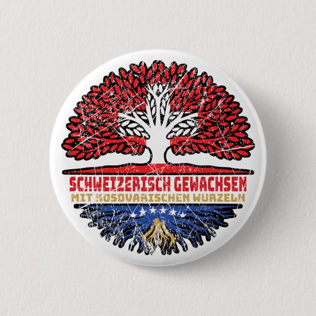 Kosovo Kosovarisch Schweizer Schweiz Baum Wurzel 6 Cm Round Badge (Front)