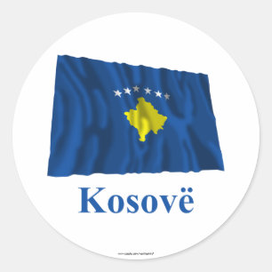 Kosovo Waving Flag with Name in Albanian Classic Round Sticker