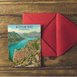 Kotor Bay Montenegro Retro Vintage Travel Postcard