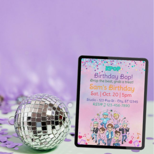 KPOP Birthday Bop, Colorful Boy Band Invitation (Creator Uploaded)