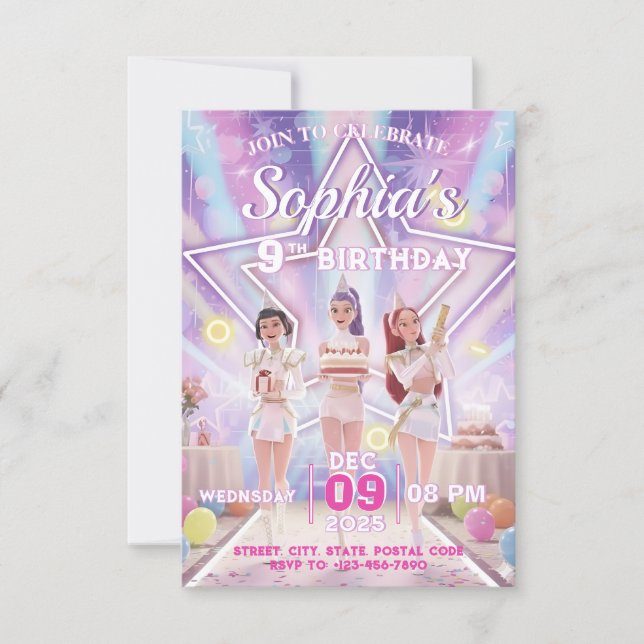 KPOP Birthday, Color the back! Invitation (Front)