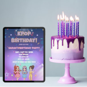 KPOP Birthday, Colour the back! Invitation