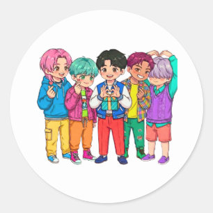 KPOP Boy Band Heart Classic Round Sticker