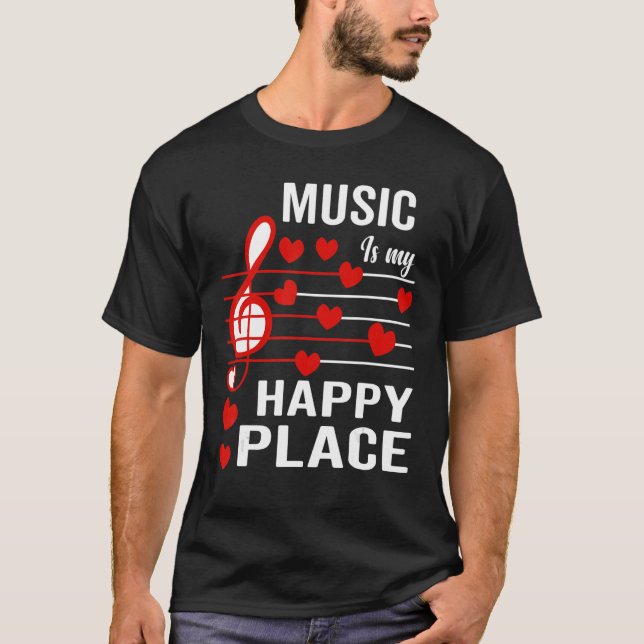 Kpop Concert of Heart Notes Music Is My Happy Plac T-Shirt (Front)