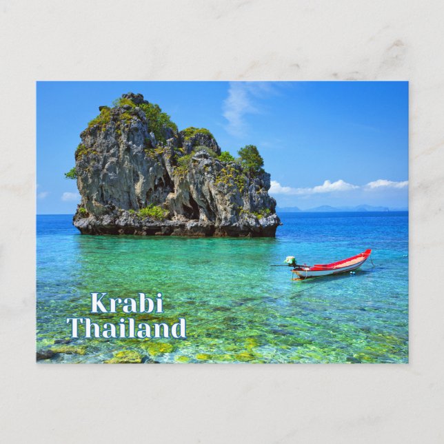 Krabi, Thailand Large Rock, Beautiful Beach  Postcard (Front)