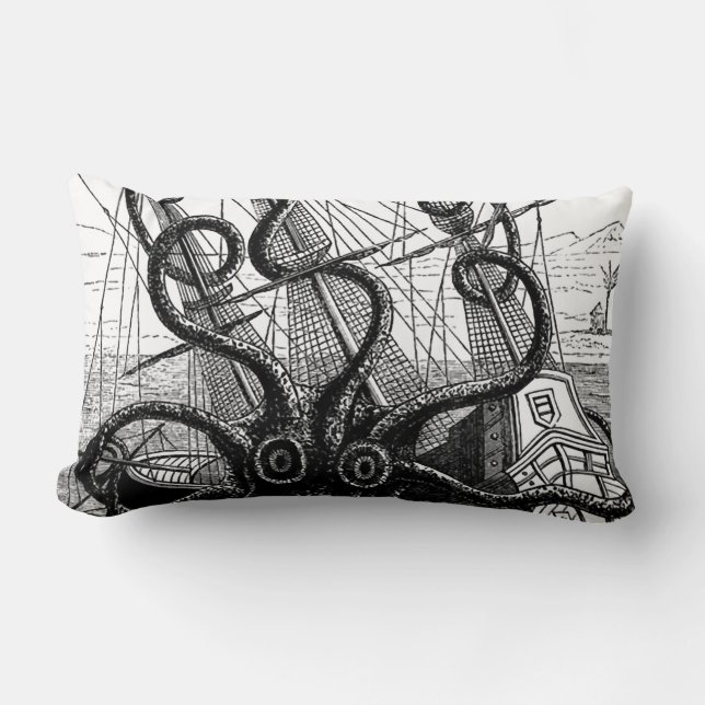 Kracken/Squid Eatting A Pirate Ship Lumbar Pillow (Front)