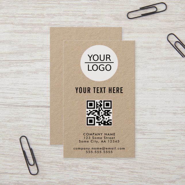 Kraft Add your Logo QR Code Custom Text Promotion Business Card (Front/Back In Situ)